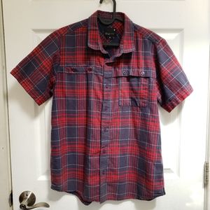 Tavik Modern Beach Culture Blue Red Plaid Short Sleeve Button Front Shirt